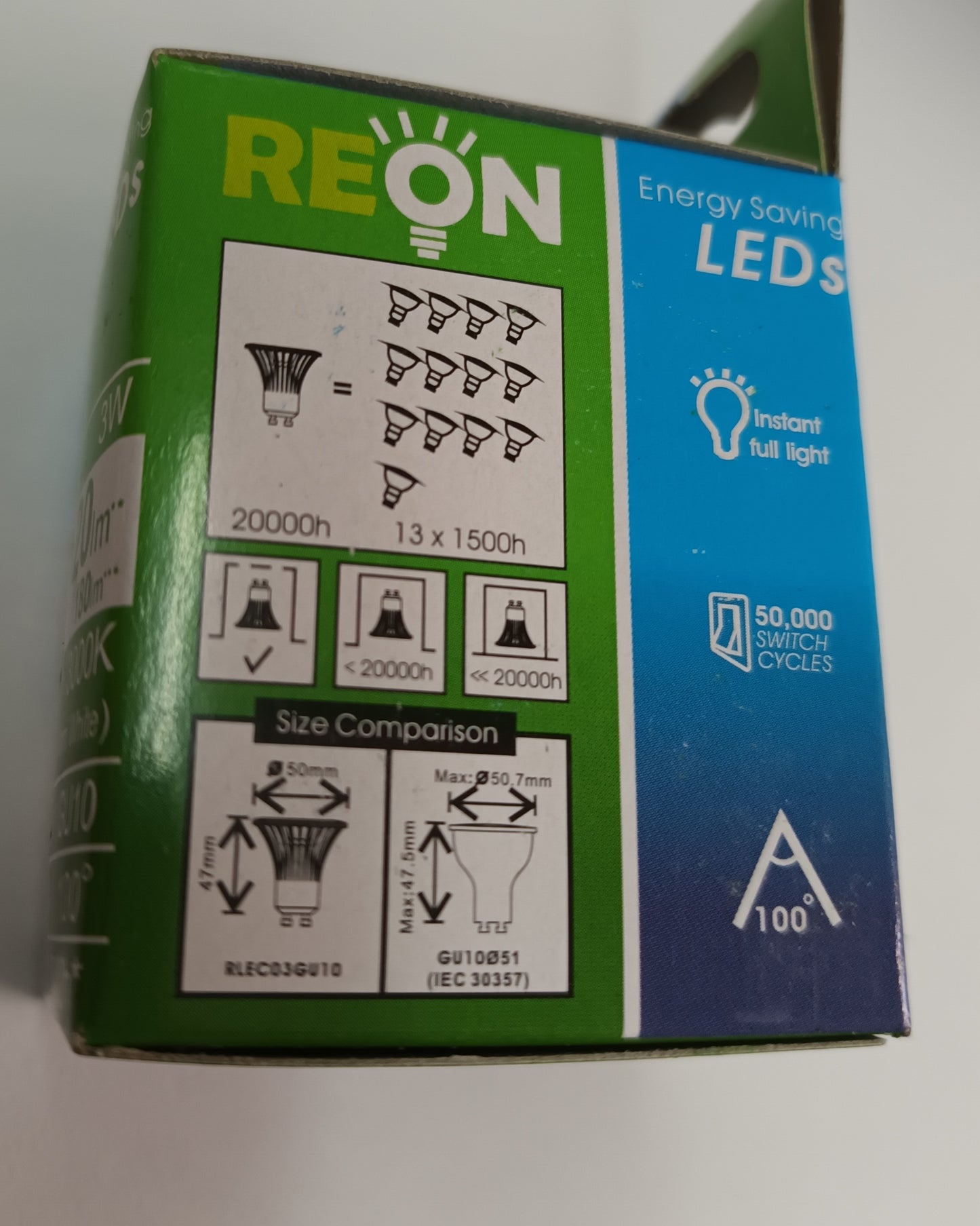 Reon GU10 3WATT = 120lm LED Warm White 20,000hrs pack of ten