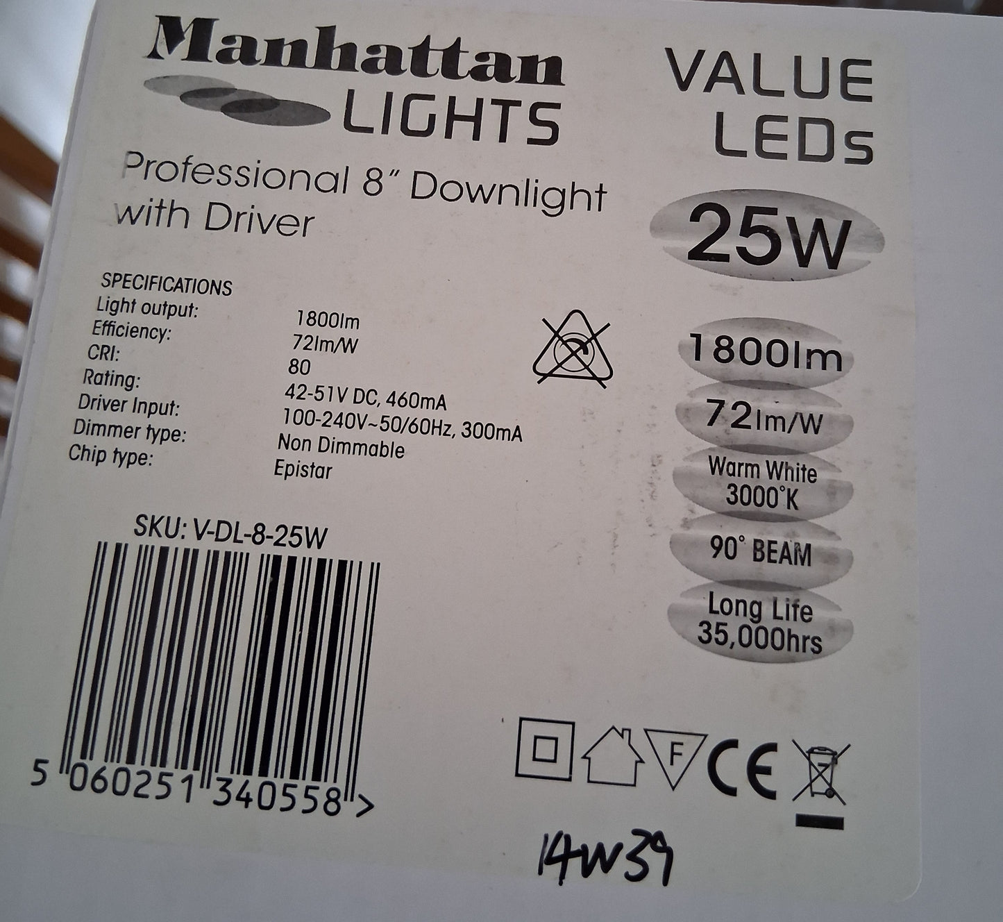 LED Downlight  8" 25 Watt warm white