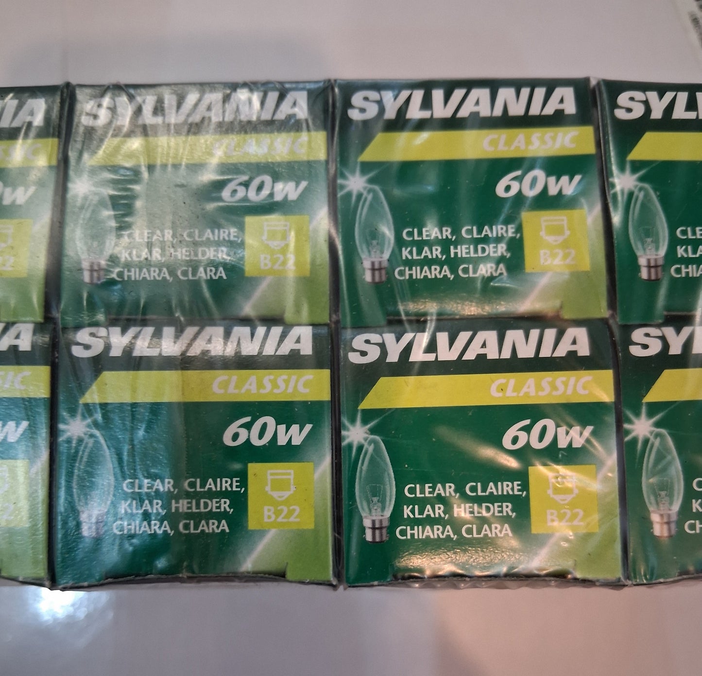 60 watt candle bc / b22 clear by Sylvania pack of ten.