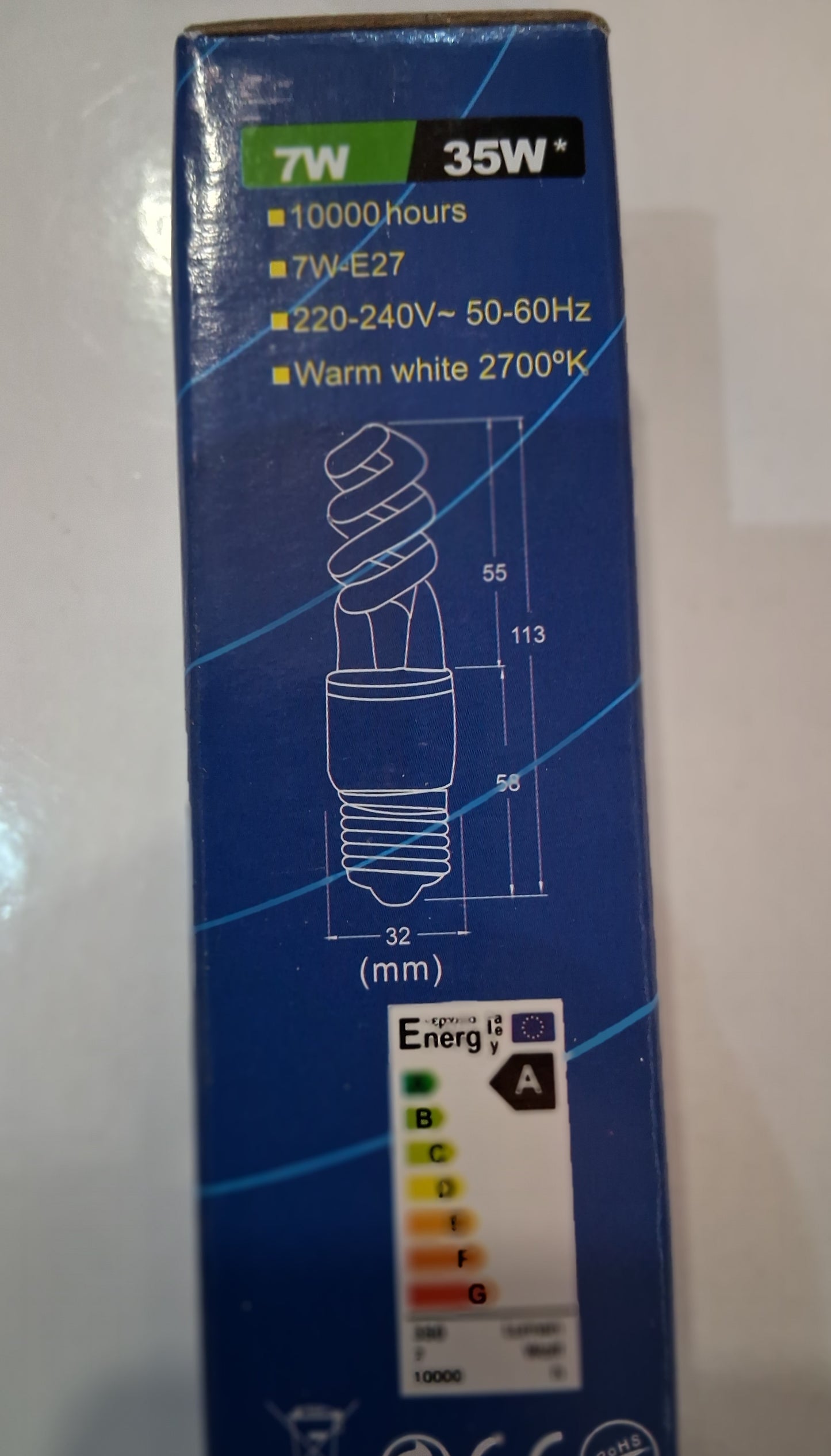 Mini Spiral CFL 7 Watts = 35w ES / E27 Warm white