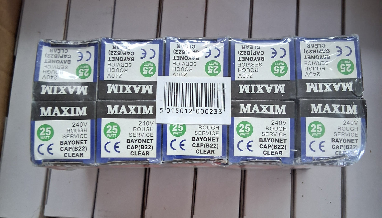 25 watt candle BC / B22 Clear pack of 10 for £12