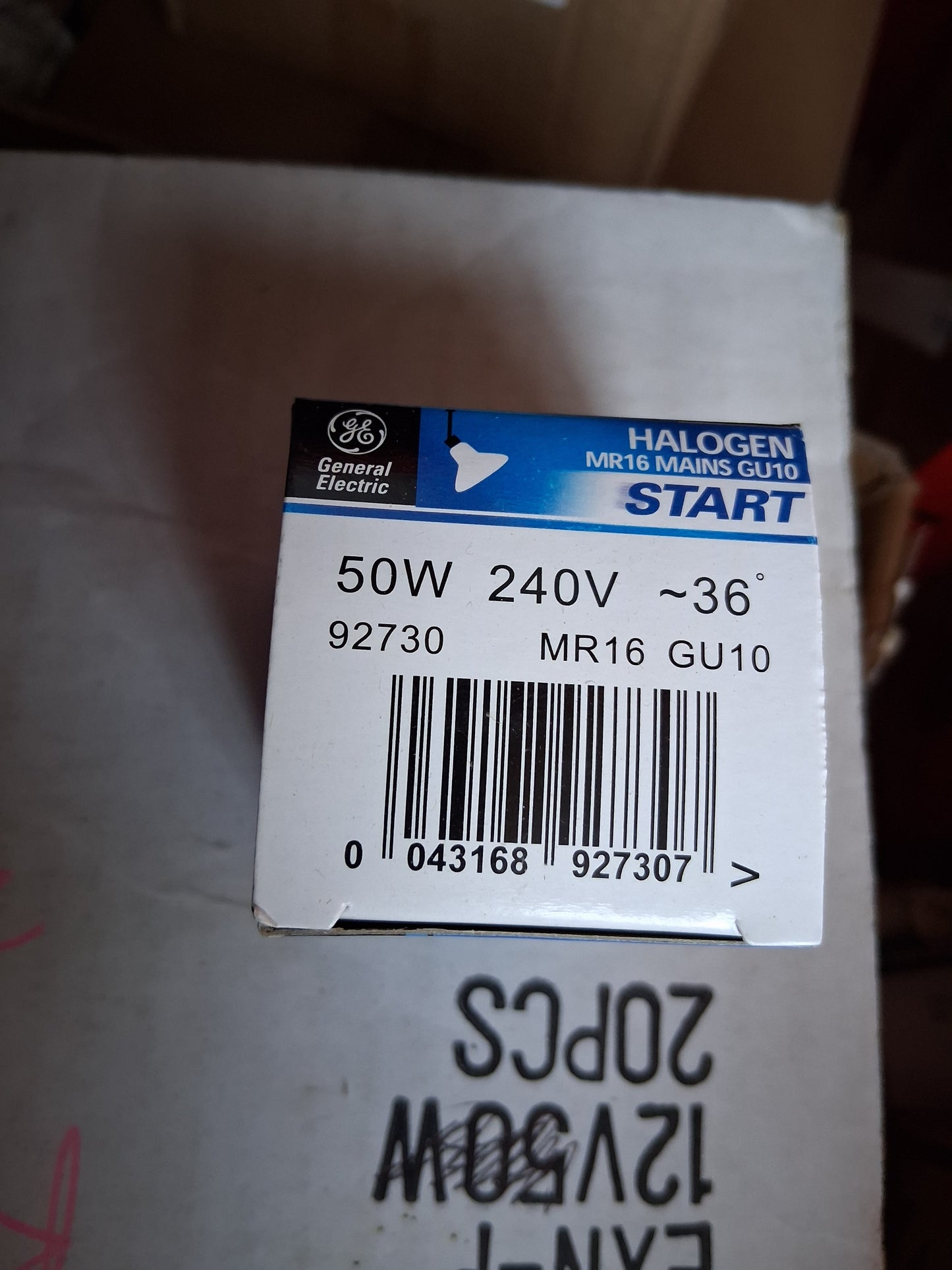 GE gu10 50 watts = 340lm 1500hrs warm white.   from £1.50.