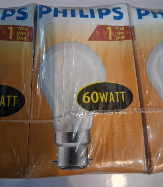 60 Watt Standard Shape (GLS) Bayonet Cap Pearl by Philips ten pack.
