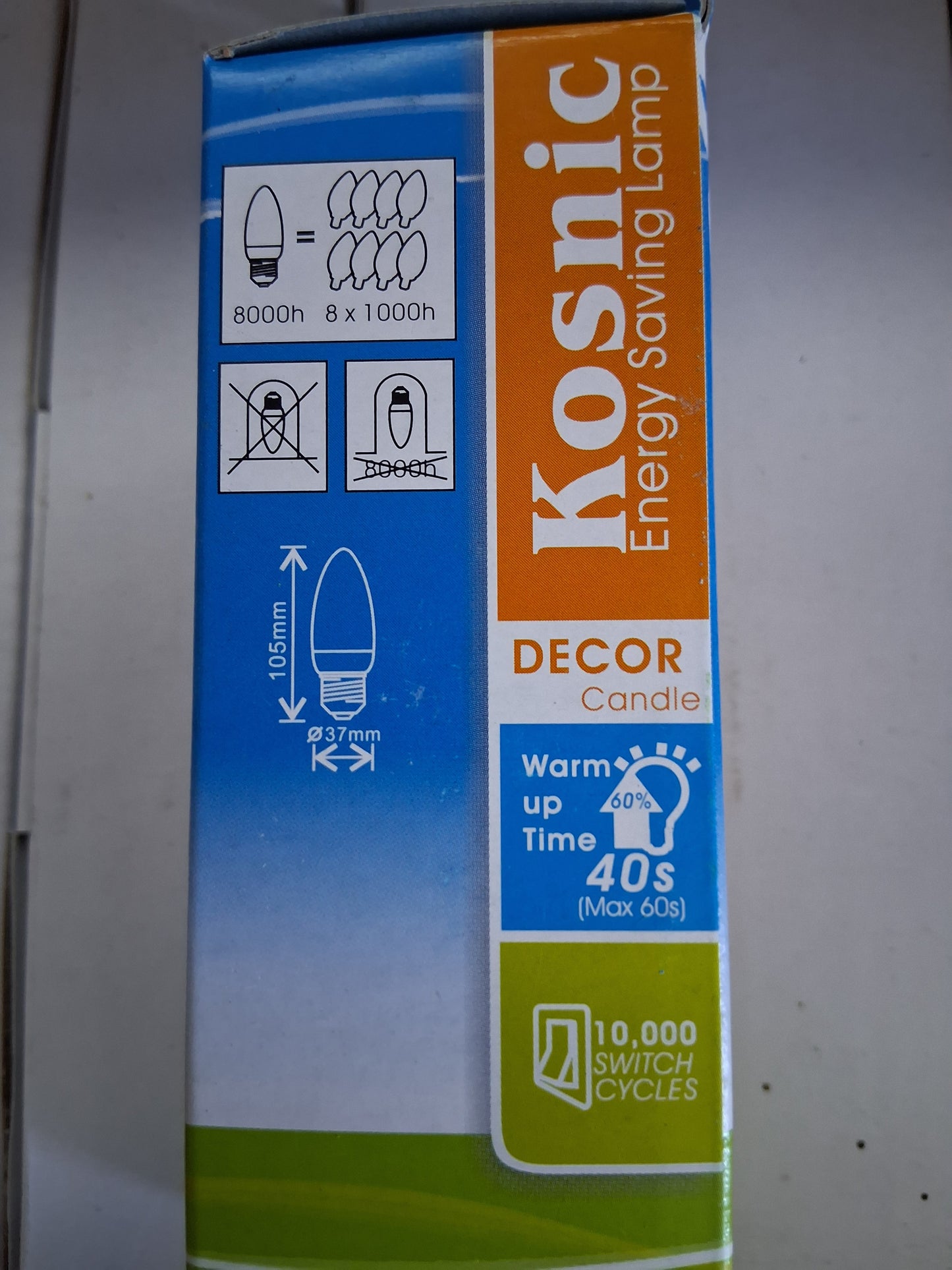 8 Watt candle ES / E27 Opal 380lm warm white cfl type by Kosnic