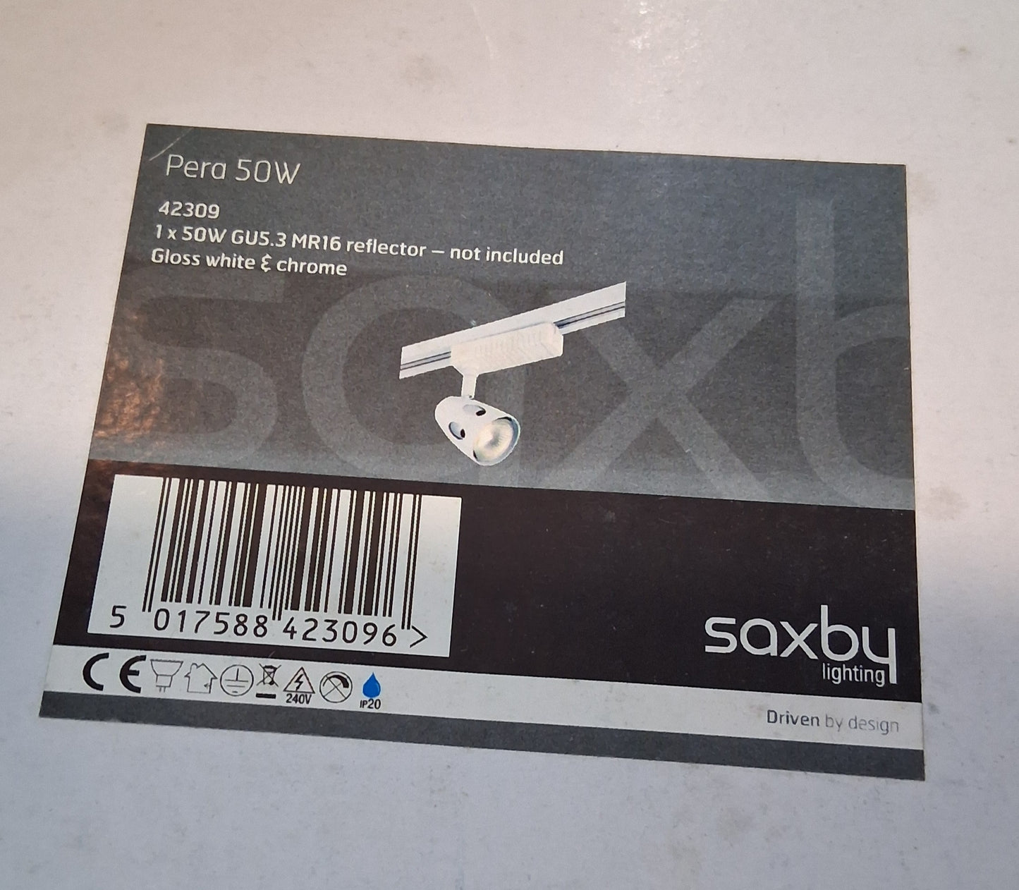 Pera Track Spot 1x50W GU5.3 MR16 REFLECTOR. White by Saxby