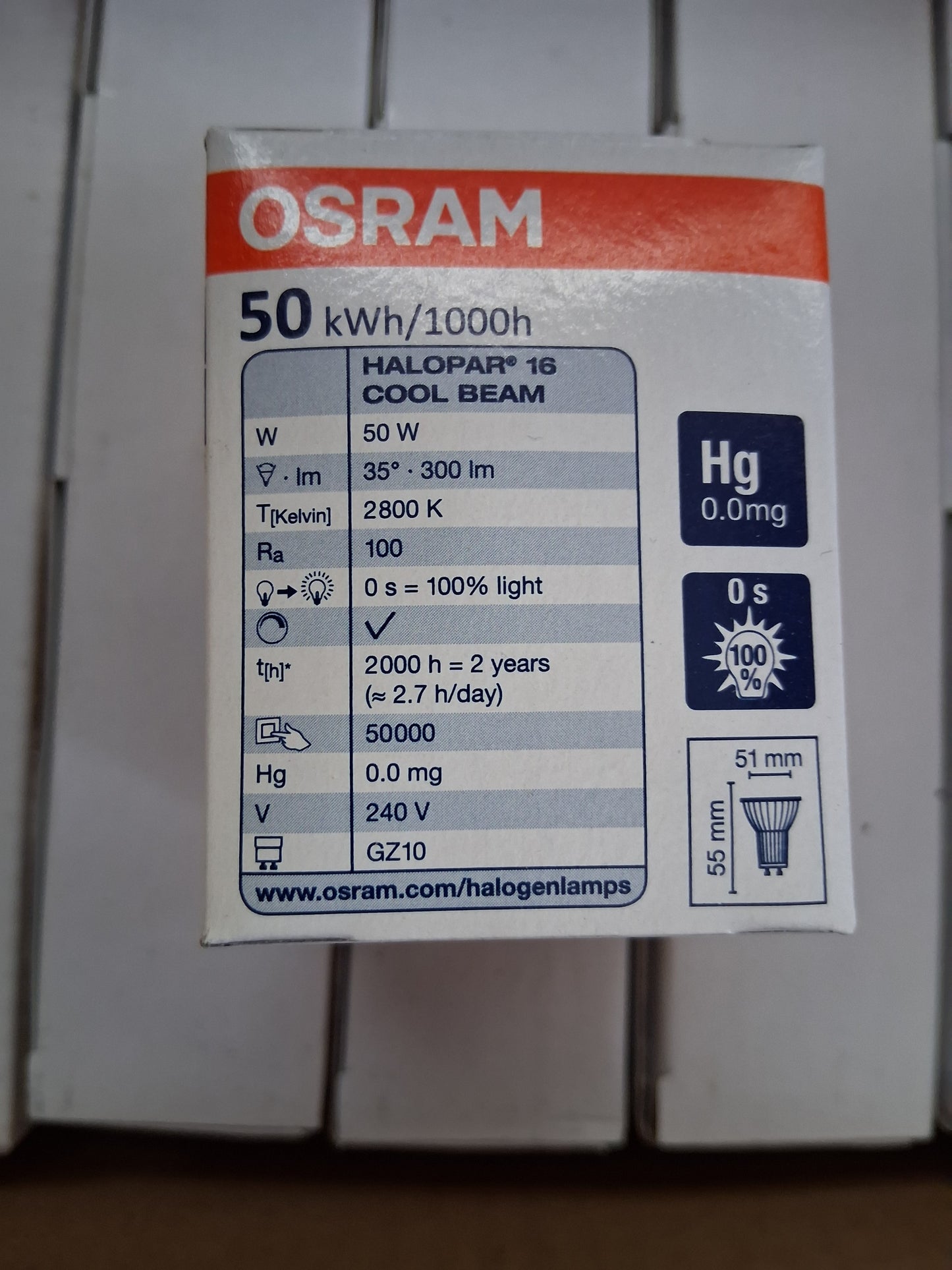 GZ10 240 VOLT 50 watt Flood halopar 16 cool beam by osram code 64826 fl.
