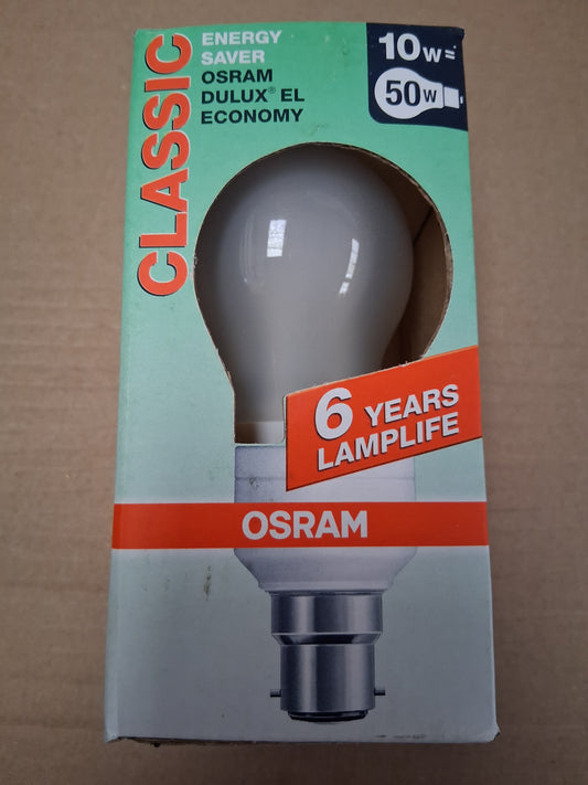 Energy saver dulux el 10 watt = 50 watt bc / B22 cap warm white by Osram