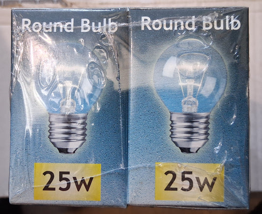 ten pack 45mm round golfball 25 watt clear ES / E27 by crompton