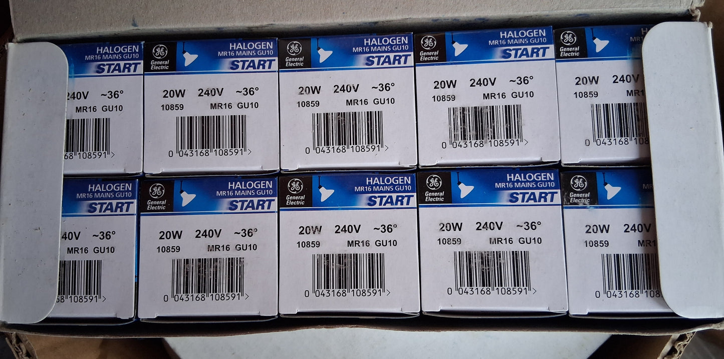 GE GU10 20 watts halogen 1500 hours 36deg from £1.35