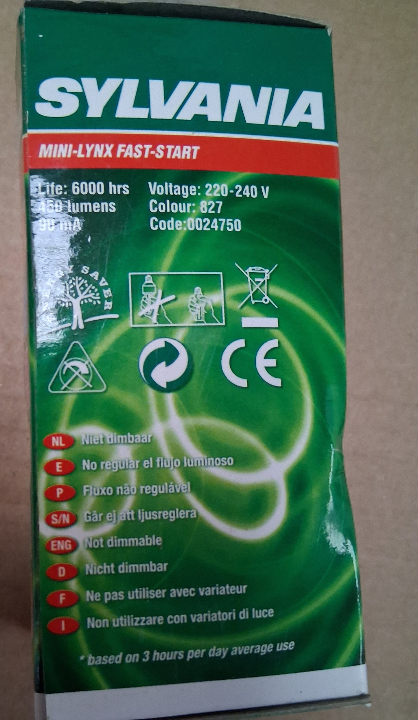 Sylvania 9 watt mini lynx fast start BC / B22 Warm white box of seven £21