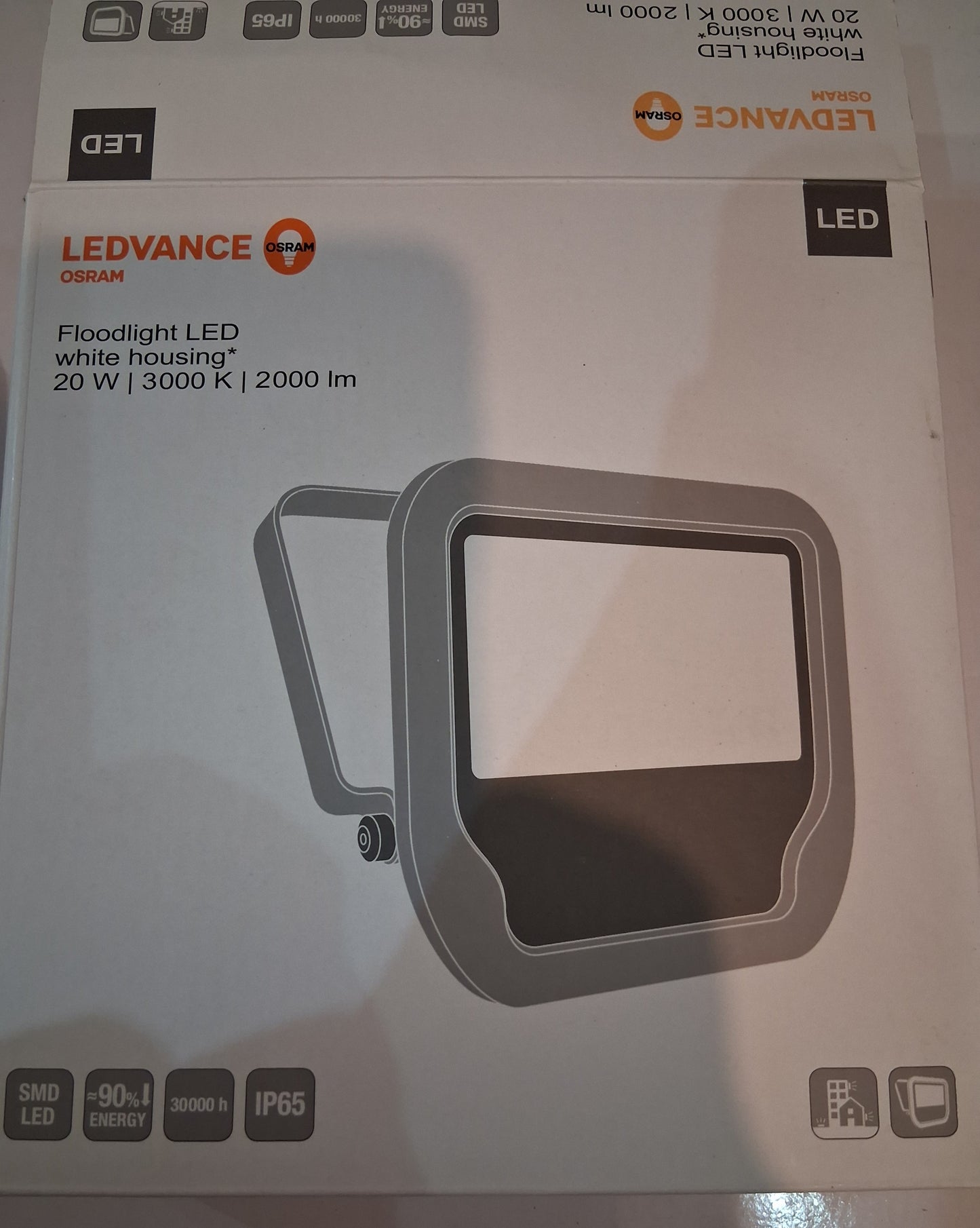 Floodlight White Osram LED 20 Watt / warm white 3000K  IP65 2000lm from £22