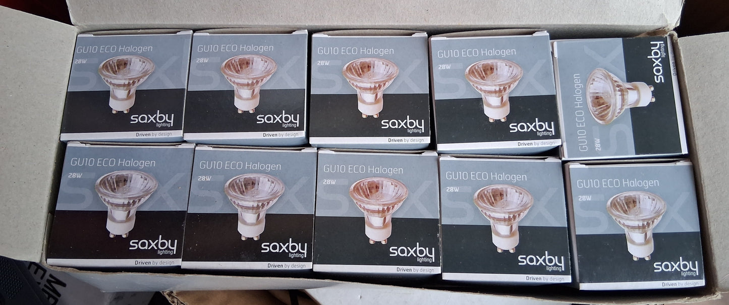 10 or 20 X GU10 ECO halogen 28 watt = 370LM 2000 hours by saxby lighting
