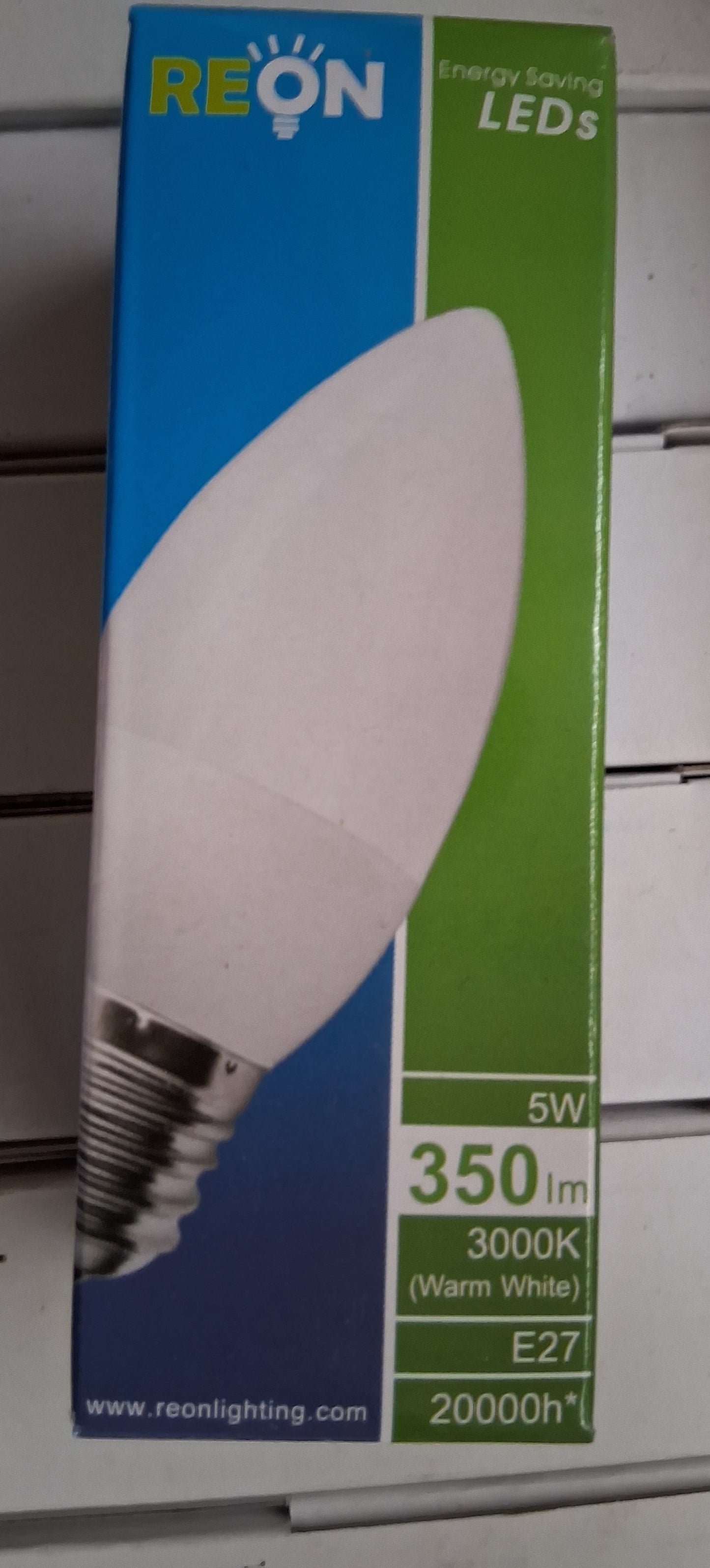 Reon 5 watt candle LED ES / E27 Opal warm white 20000 hrs life.