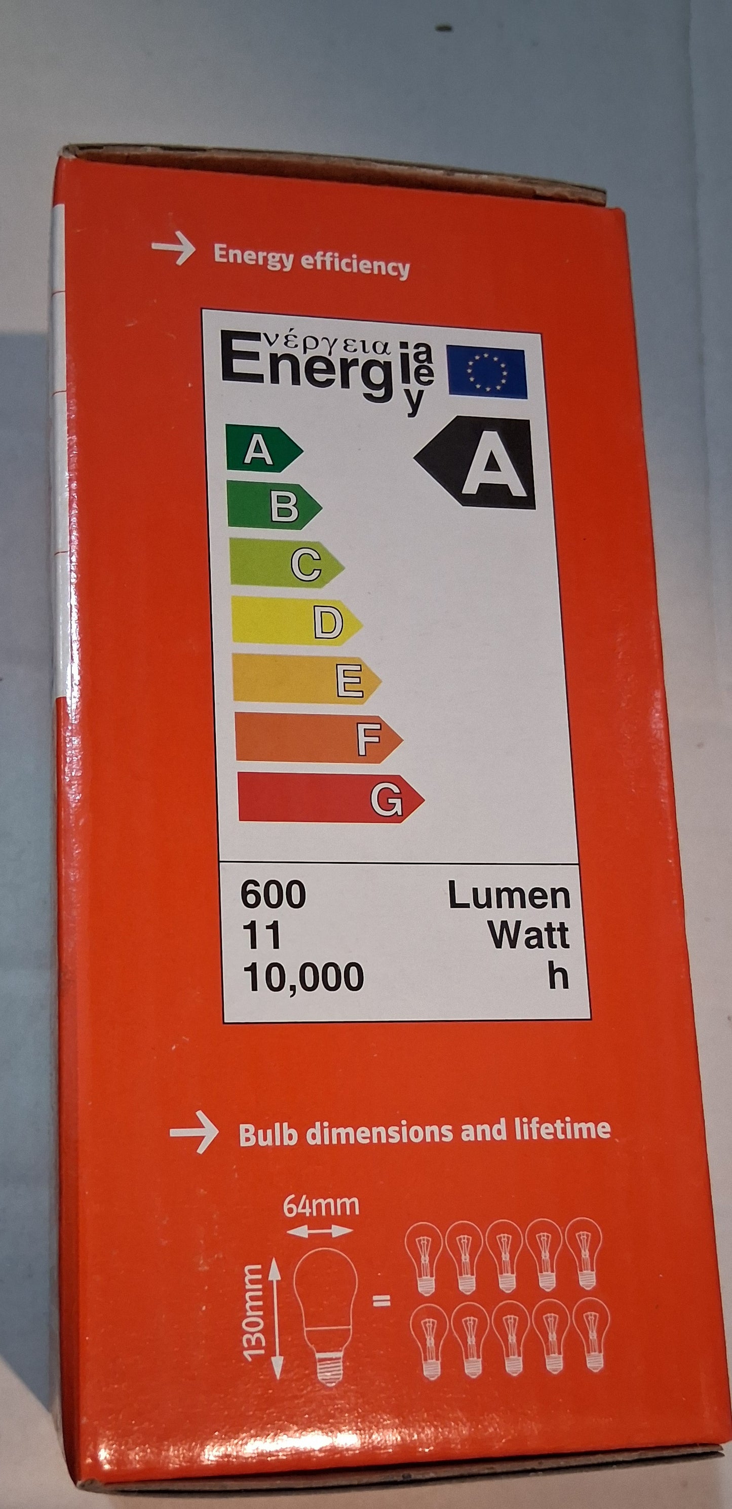E-On E27 11 Watt = 600lm CFL Energy Saving Lightbulb  ES Screw Cap GLS warm white