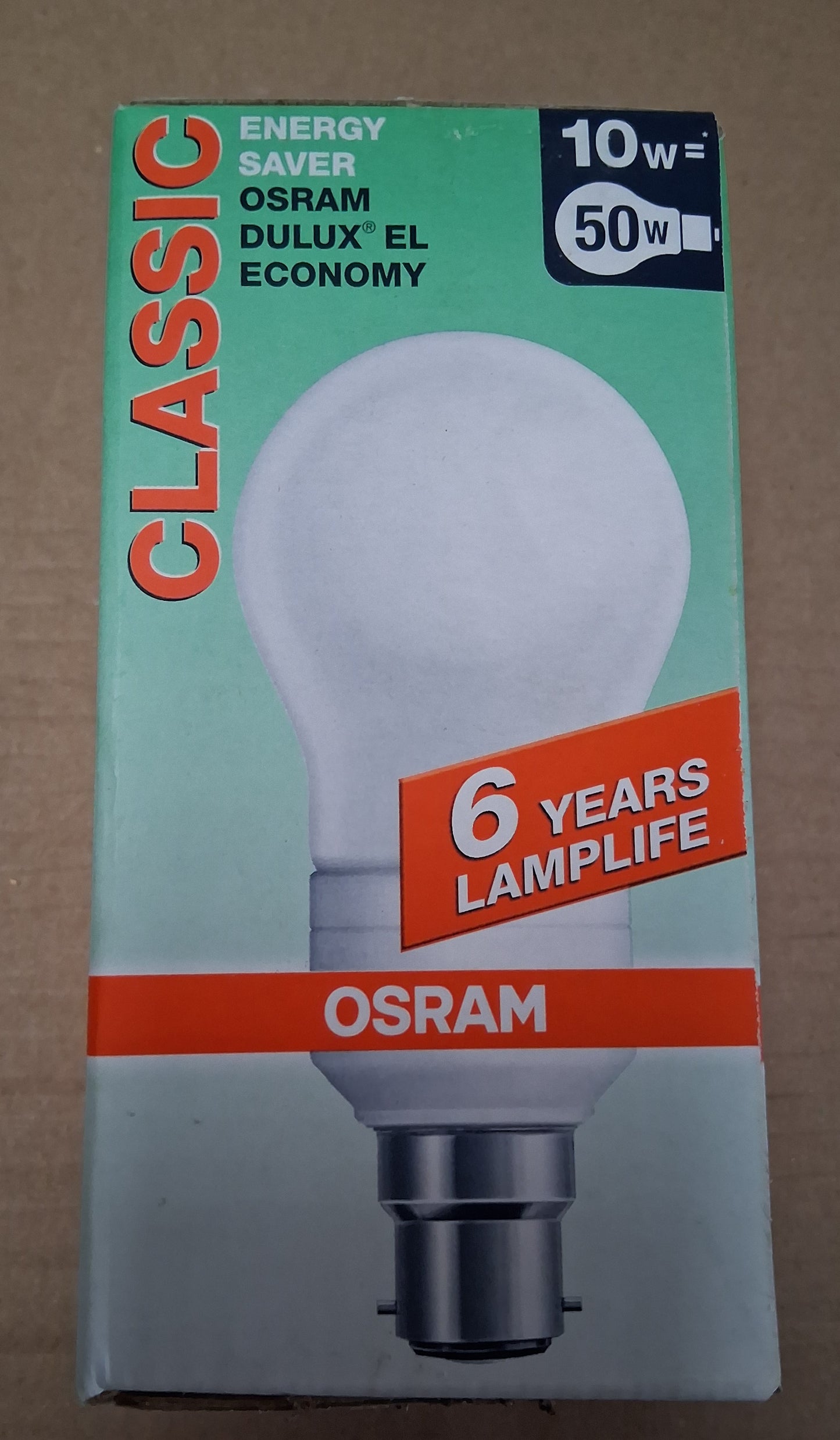 Energy saver dulux el 10 watt = 50 watt bc / B22 cap warm white by Osram