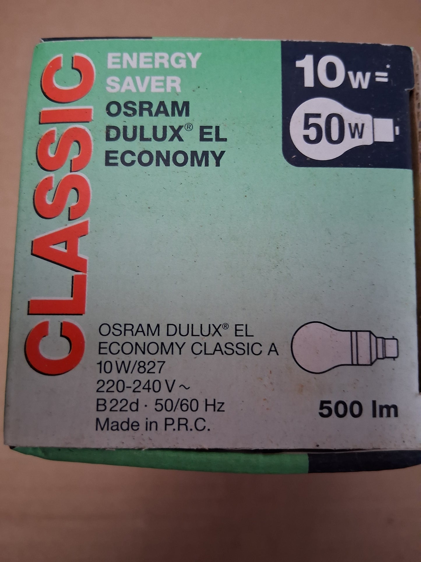 Energy saver dulux el 10 watt = 50 watt bc / B22 cap warm white by Osram