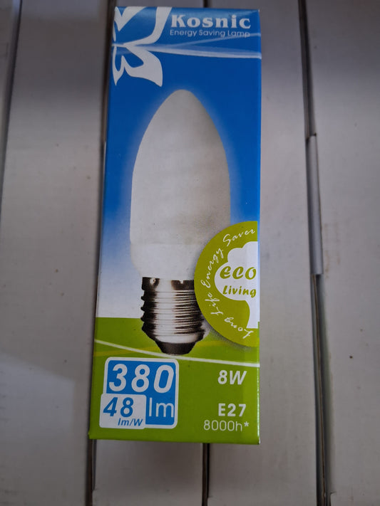 8 Watt candle ES / E27 Opal 380lm warm white cfl type by Kosnic