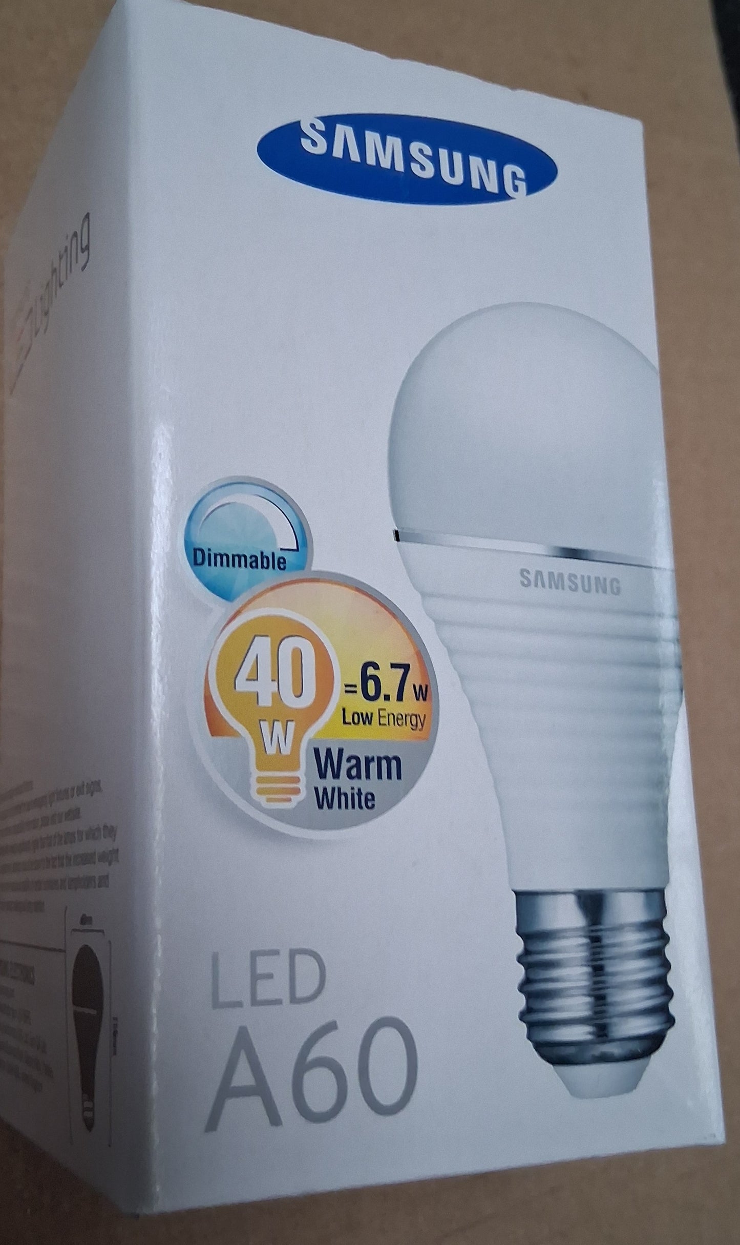6.7 Watt GLS A60 LED DIMMABLE Light Bulbs, Samsung  ES / E27 warm white