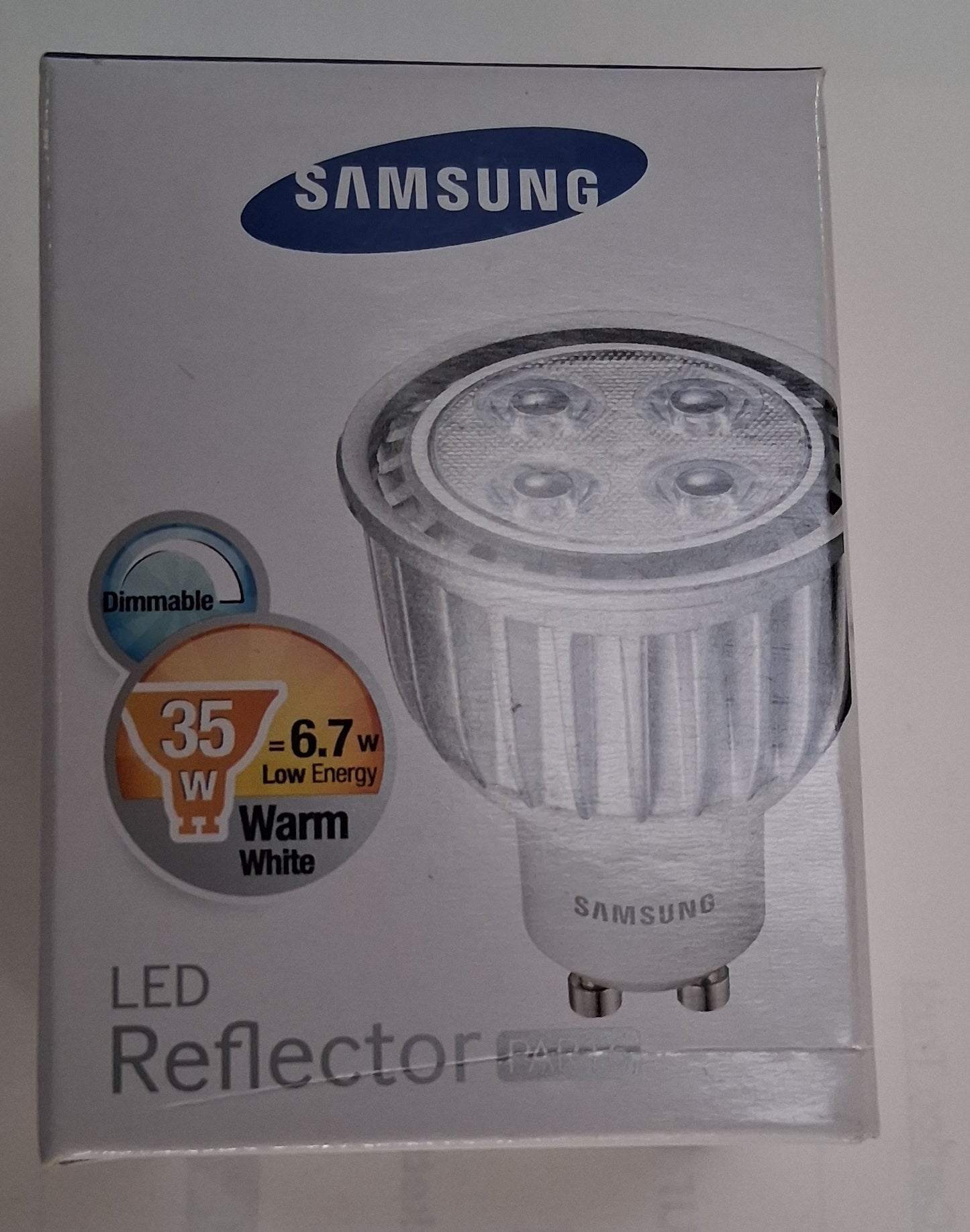Gu10 by Samsung 6.7 watt dimmable warm white.