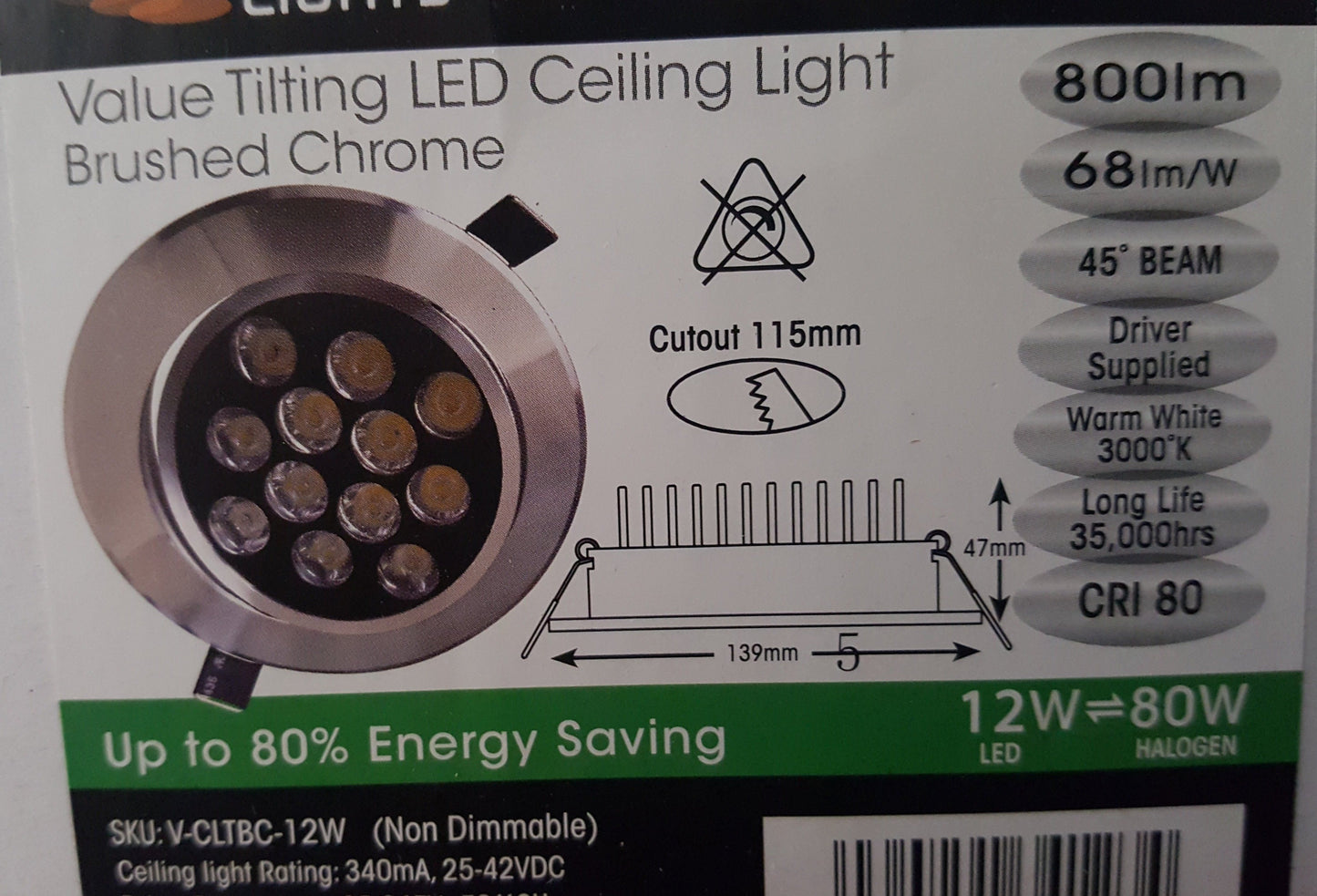 Ceiling Light Brushed Chrome 12W LED Cool White/Warm White - Beachcomber Lighting