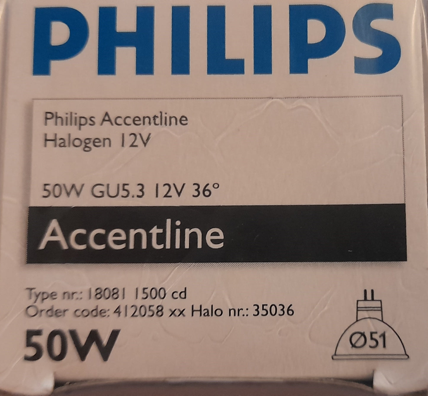Mr16 Halogen  50W 12V 36D Philips Accentline Gu5.3 Box Of 5