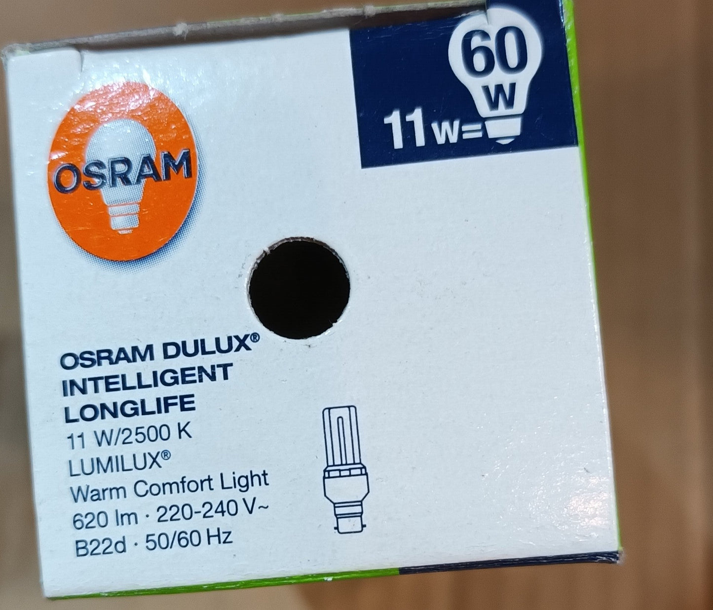 Osram Dulux 11W = 60w  BC / B22  2500k / Warm Comfort Light 20,000hrs By Osram