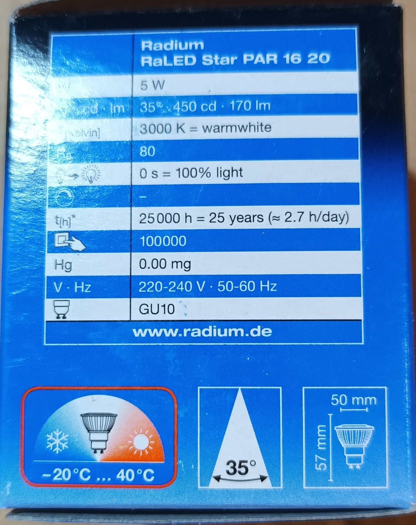 Radium LED Gu10 5 W long life 25,000h