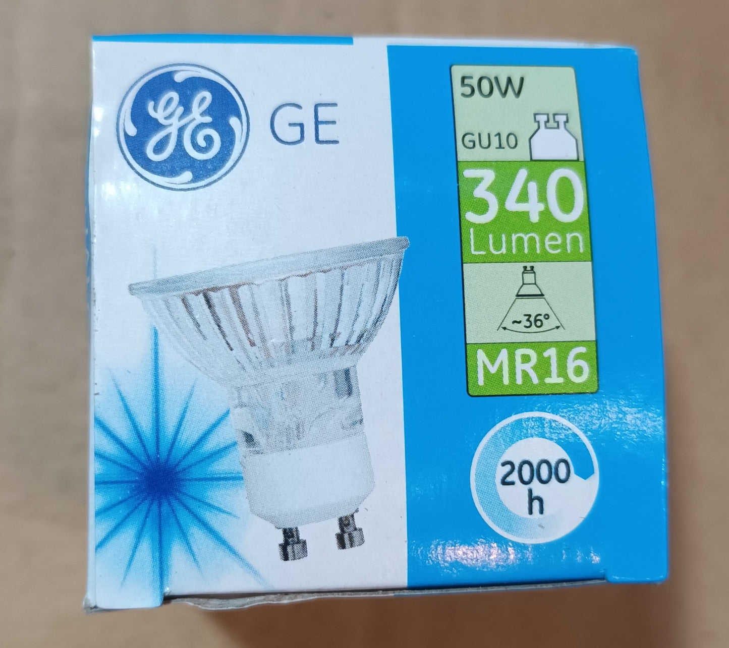 GU10 50Ws 2000hrs life Dimmable 28OOK / warm white 36</p>° by GE