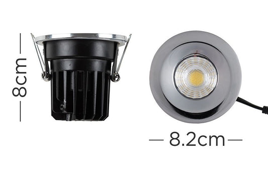 MiniSun Ip65 Dimmable 8W LED Fire Rated Downlight In Chrome, With Switchable Colour 70 mm Cut Out